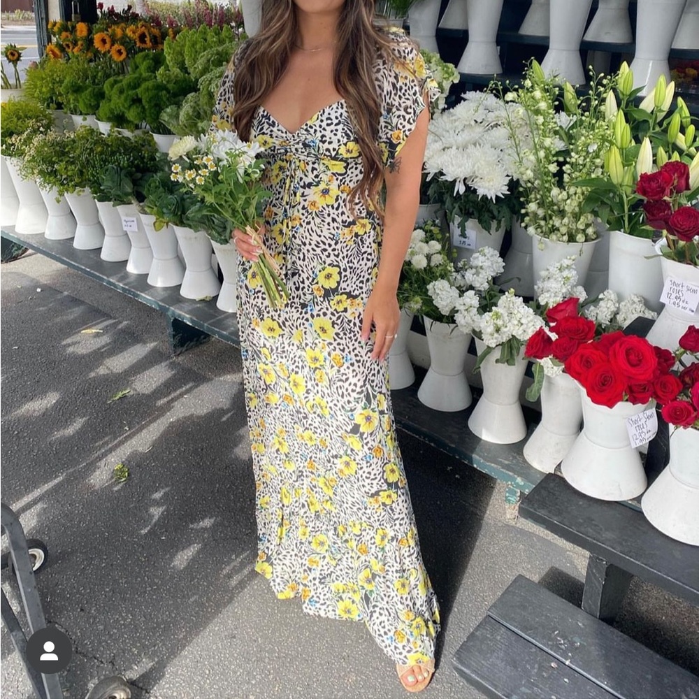 LOVESTITCH 💛🖤 Floral Animal print puff sleeve Maxi dress